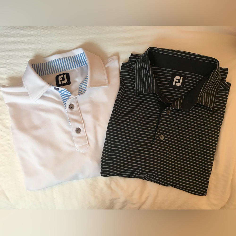 FJ FootJoy Mens Short Sleeve Polo Golf Shirts x2 Large Black White Striped